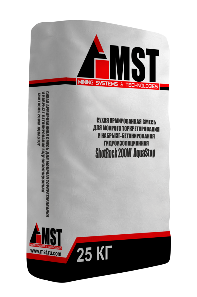 Сухая армированная смесь для мокрого торкретирования и набрызг-бетонирования гидроизоляционная ShotRock 200W AquaStop | МСТ